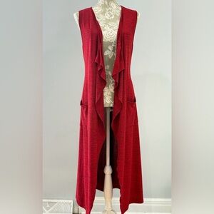 Red Sleeveless Waterfall Cardigan